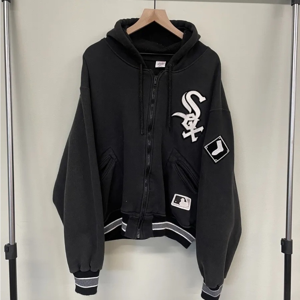 Vintage 90s Chicago White Sox MLB Baseball Zip Up Hoodie Black Size Xl
